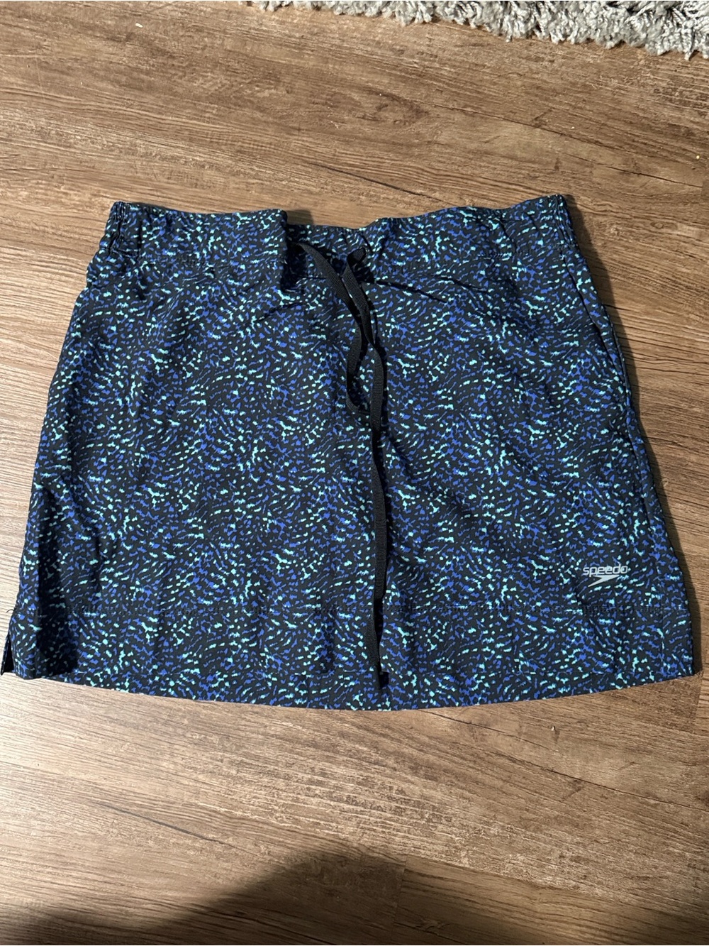 Speedo Navy Blue Printed Swim Skort with Teal and Light Blue Accents